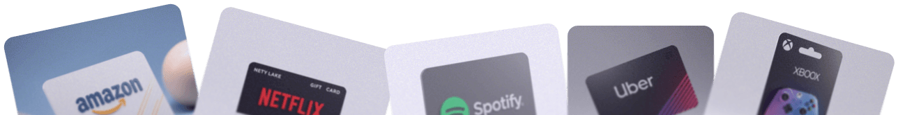 Various gift cards including Amazon, Netflix, Spotify, Uber, and Xbox